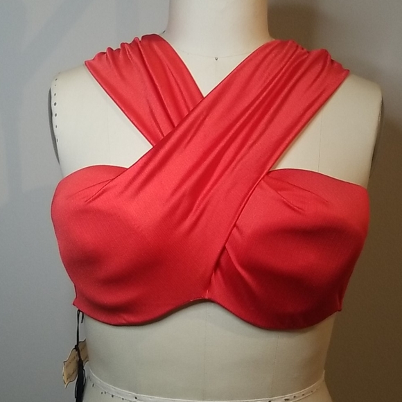 NWT Hunter McGrady Cross Halter Bikini Top 38DD 38E Red Cross neck - Picture 2 of 12